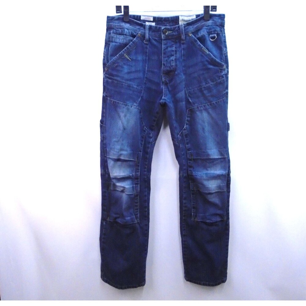 Vintage NEXT Heritage Men's Loose Carpenter Jeans Patchwork Knee Y2K Blue 32